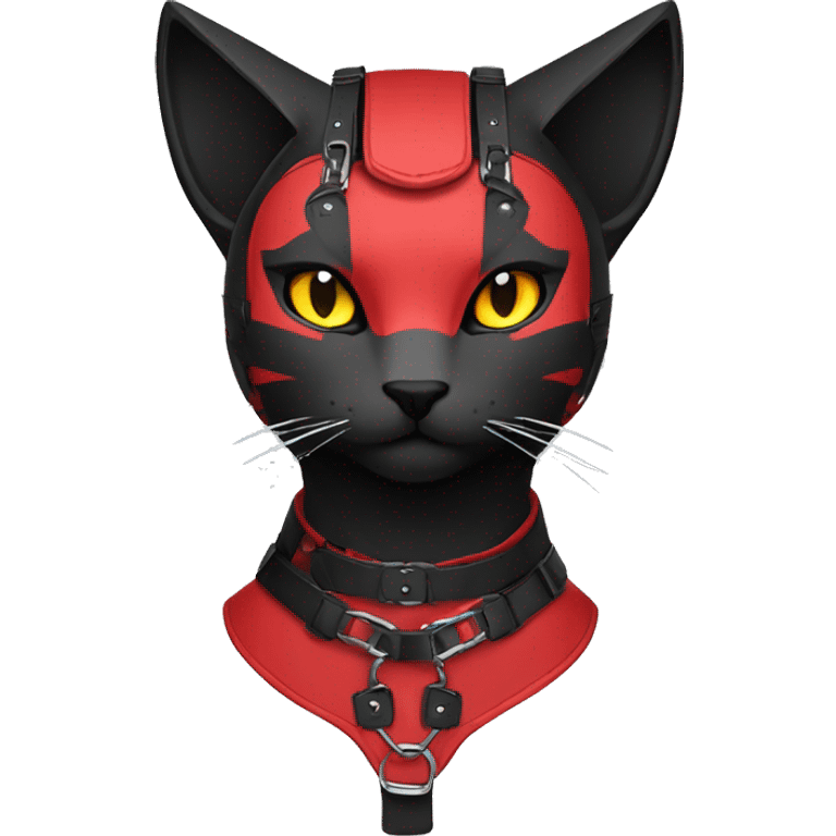 Edgy cool anthro black red cat Fakemon warrior harness collar techwear emoji