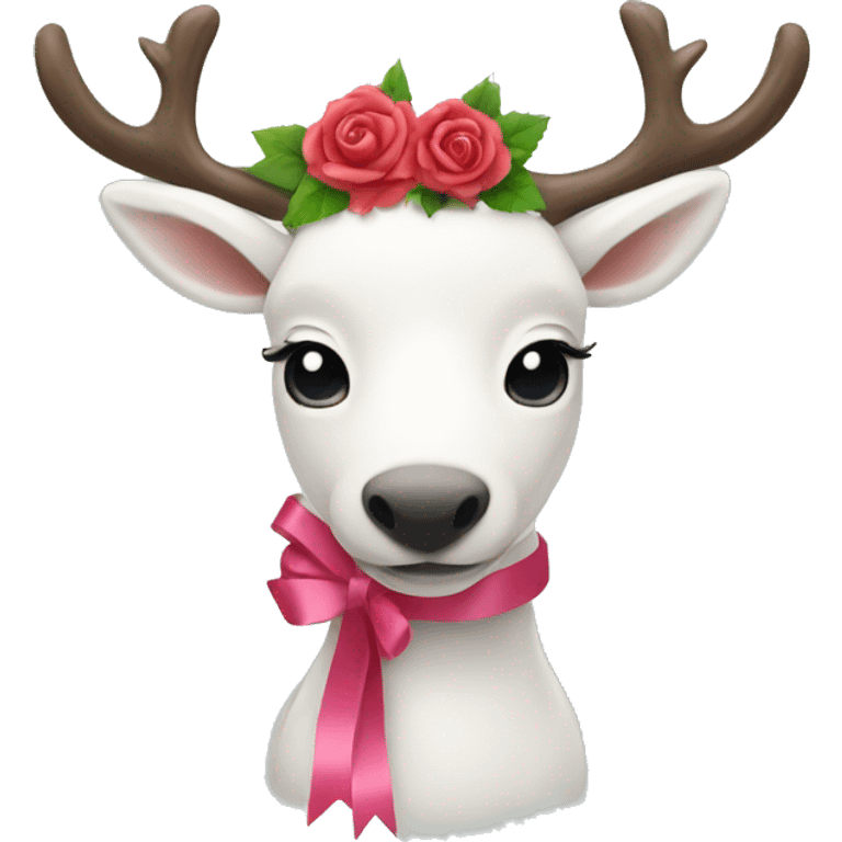 A white reindeer with a Rosa ribbon  emoji