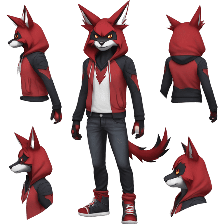 Edgy Cool Anthro Zoroark-Zangoose-Litten Fakemon Fursona Hoodie Full Body emoji