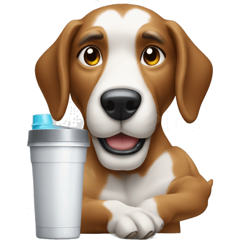 strong dog drinking his whey protein shaker emoji