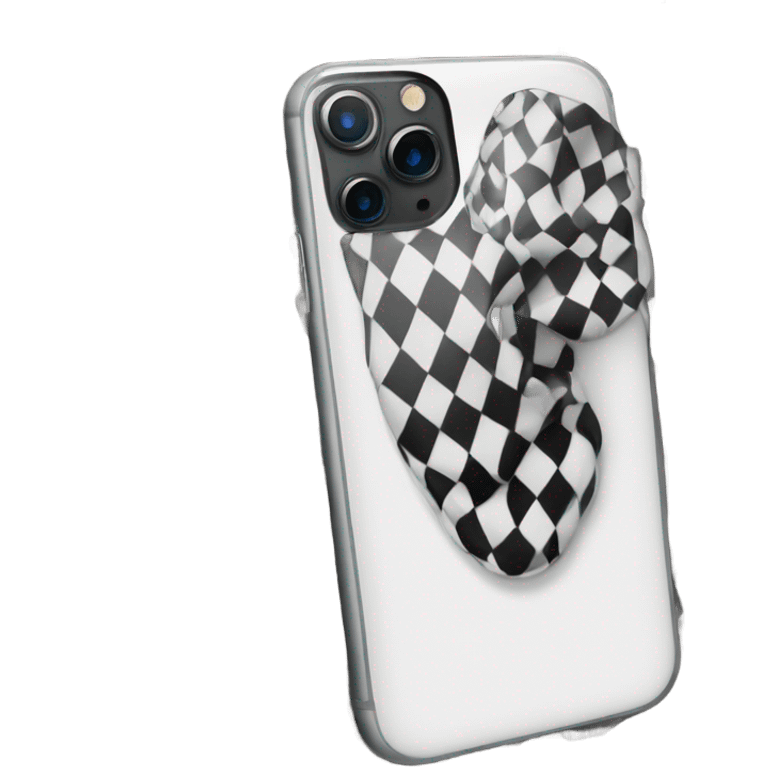 iPhone 16 pro max with black and white checkered phone case emoji