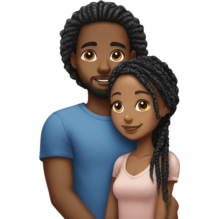 Realistic black girl with box braids and light skin boy with short curly hair and a short beard hugging emoji