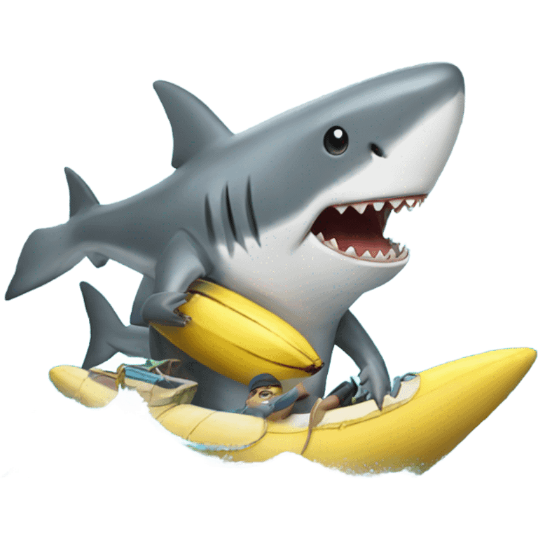 Shark with a banana boat emoji