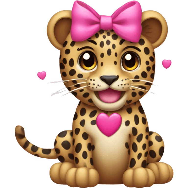 leopard with a bow on its head holding a pink heart in its paws emoji