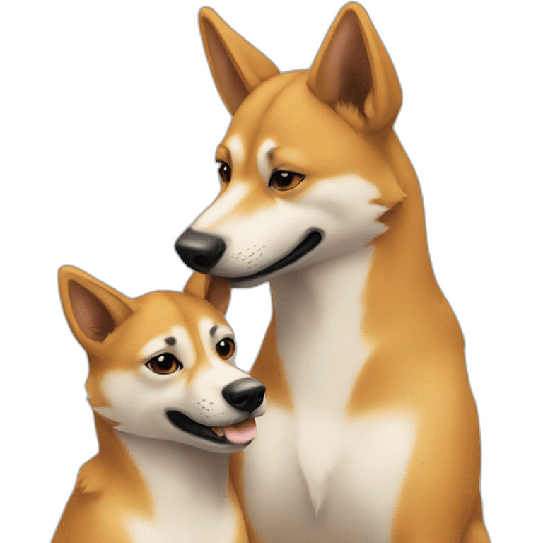 An adult dingo hugging a dingo pup emoji