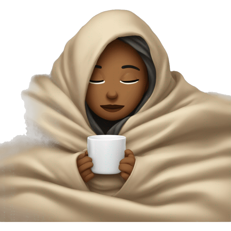 girl inside a blanket sipping coffee eyes closed emoji