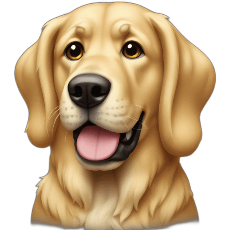 big blonde dog with half-floppy half-upright ears and a black face emoji