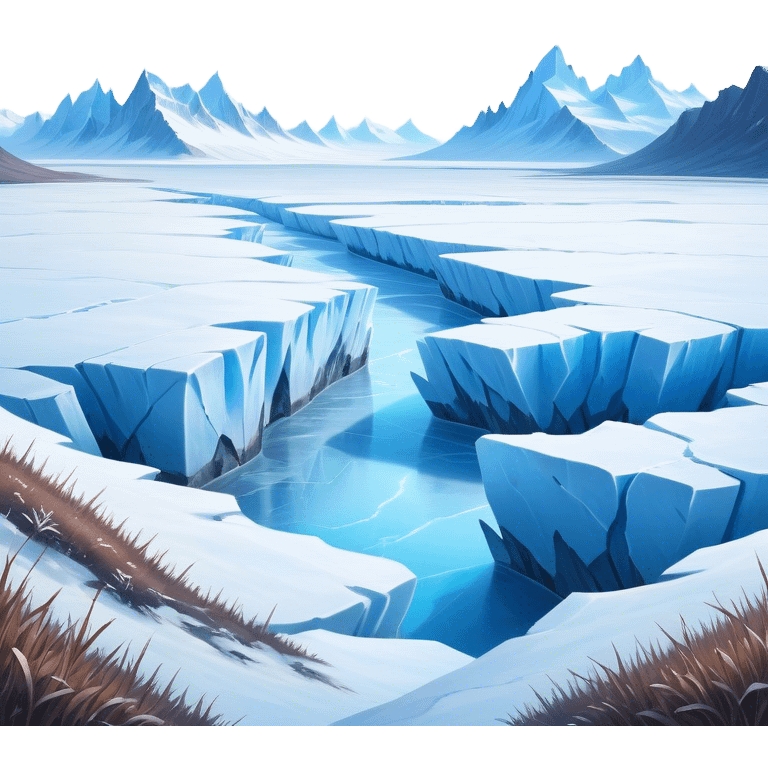 Cinematic Realistic Tundra with Glaciers Emoji in a wooden frame, Vast and frozen, with endless expanses of snow-covered ground interrupted by massive glaciers creeping across the landscape. Jagged ice formations rise in the distance, their icy blue tones contrasting with the pale, frosty sky above. Sparse grasses and hardy shrubs cling to the frozen earth, fighting against the relentless cold. The light reflects off the snow and glaciers, casting a soft glow across the desolate yet majestic terrain. Soft glowing outline, capturing the essence of a serene, stark wilderness where glaciers dominate and life endures in the harshest conditions. emoji