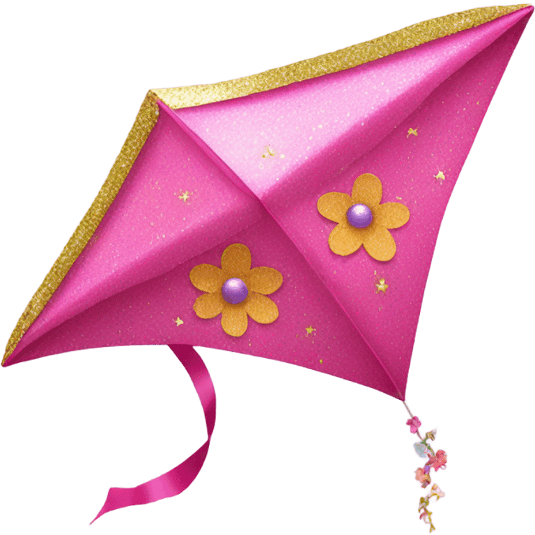 Pink kite with glitter and covered in flowers  emoji