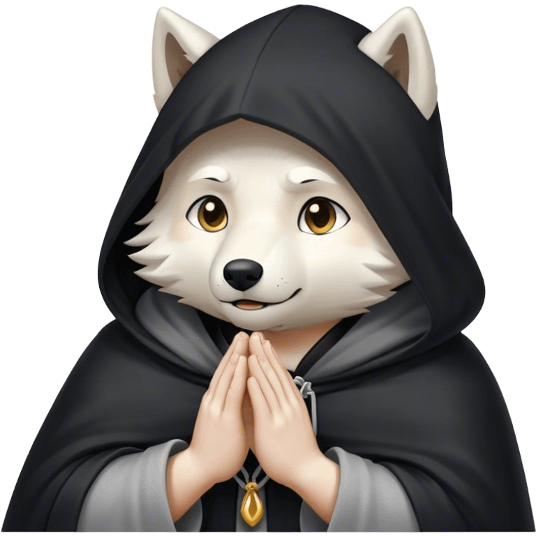 white wolf praying with black hooded cloak emoji