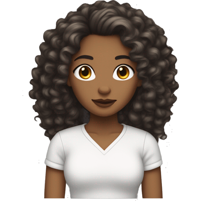 woman light brown skin long raven curly hair thick brows teenager emoji