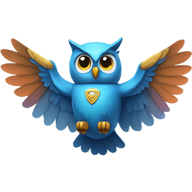 Blue owl flying with jetpack on emoji