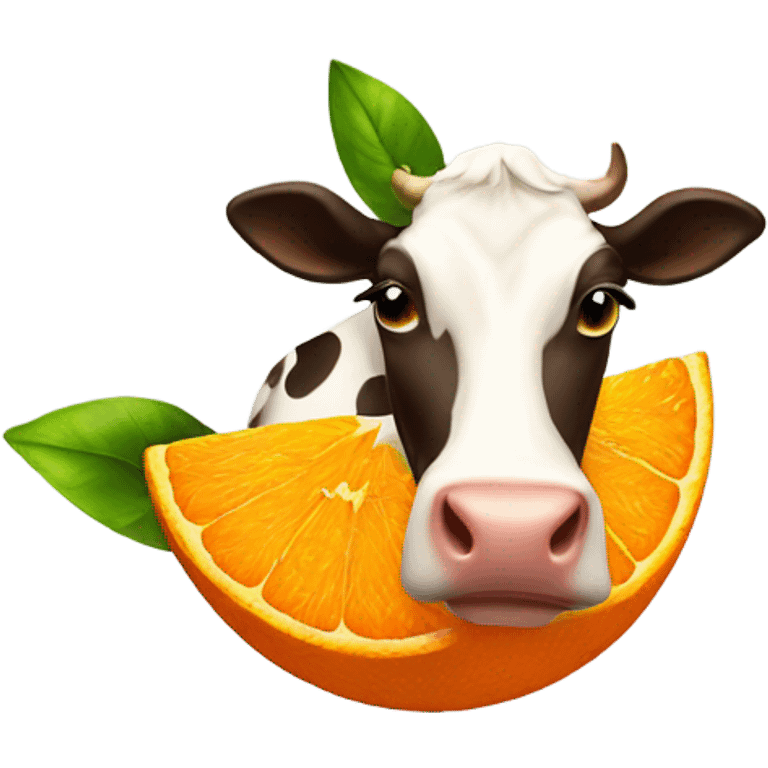 Oranges in the air with a happy cow in the middle  emoji