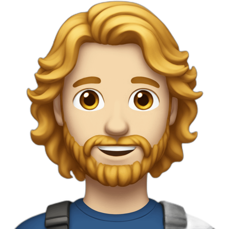 an english man in his twenties with long wavy blonde hair and a red beard and blue eyes emoji