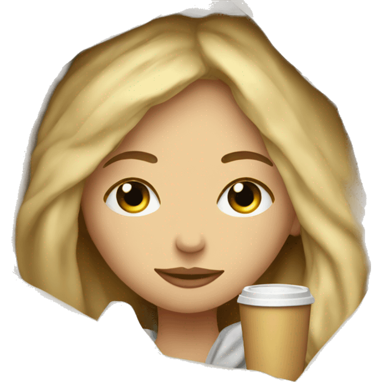 Blonde girl inside a blanket sipping coffee eyes closed emoji