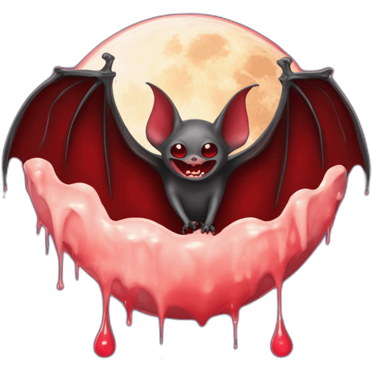 flying vampire bat in front of realistic full moon dripping red slime from mouth emoji