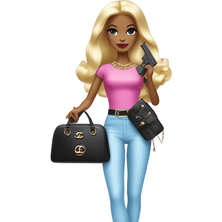 barbie girl holding chanel purse and toy gun  emoji