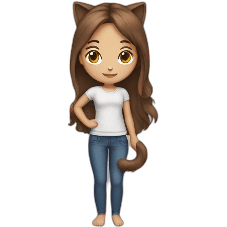 Girl with brown length hair and a cat emoji