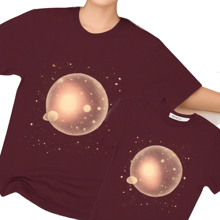 Person wearing maroon vintage sepia T shirt with nebulas galaxies and constellations star map celestial illustration t shirt emoji