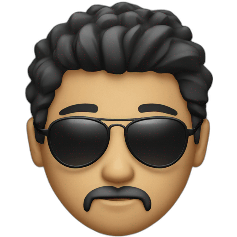 Manga face with aviator sunglasses, goatee, black straight but a little in movement hair emoji