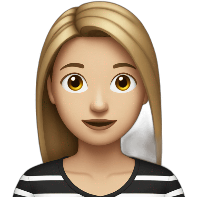 long light brown hair woman wearing black stripy t-shirt emoji