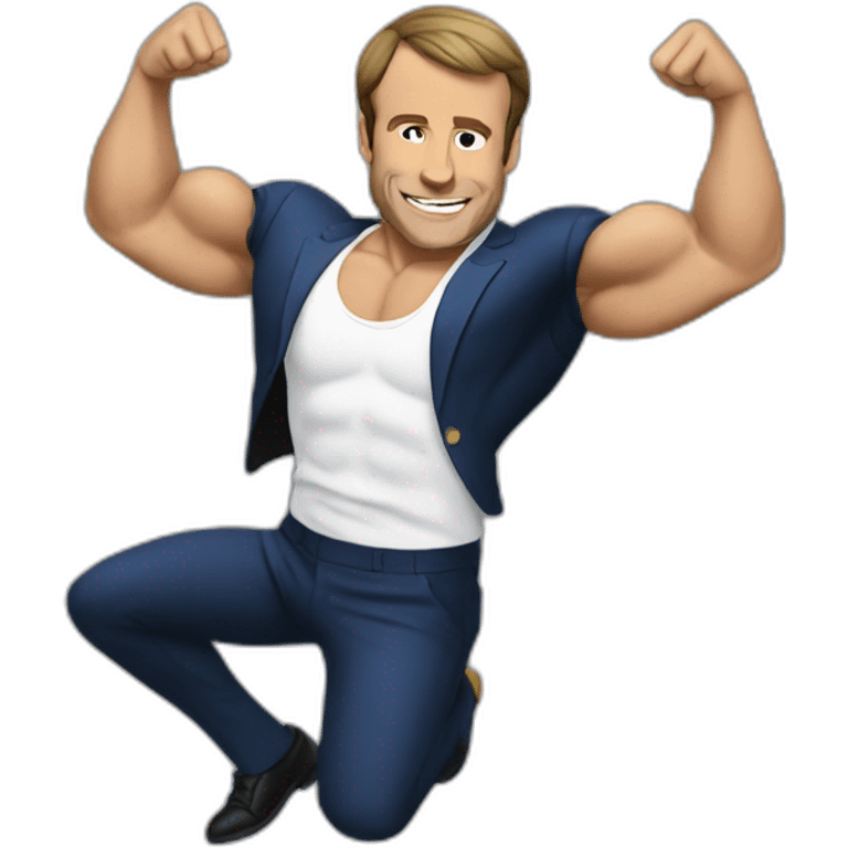 macron with muscles partying emoji