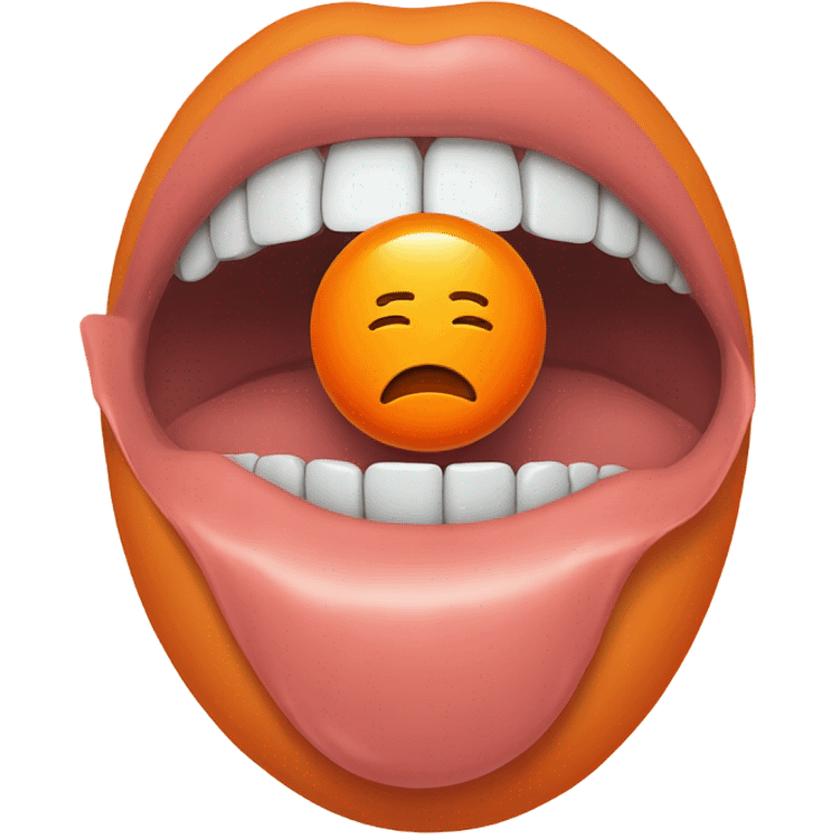 Round orange pill on a tongue emoji