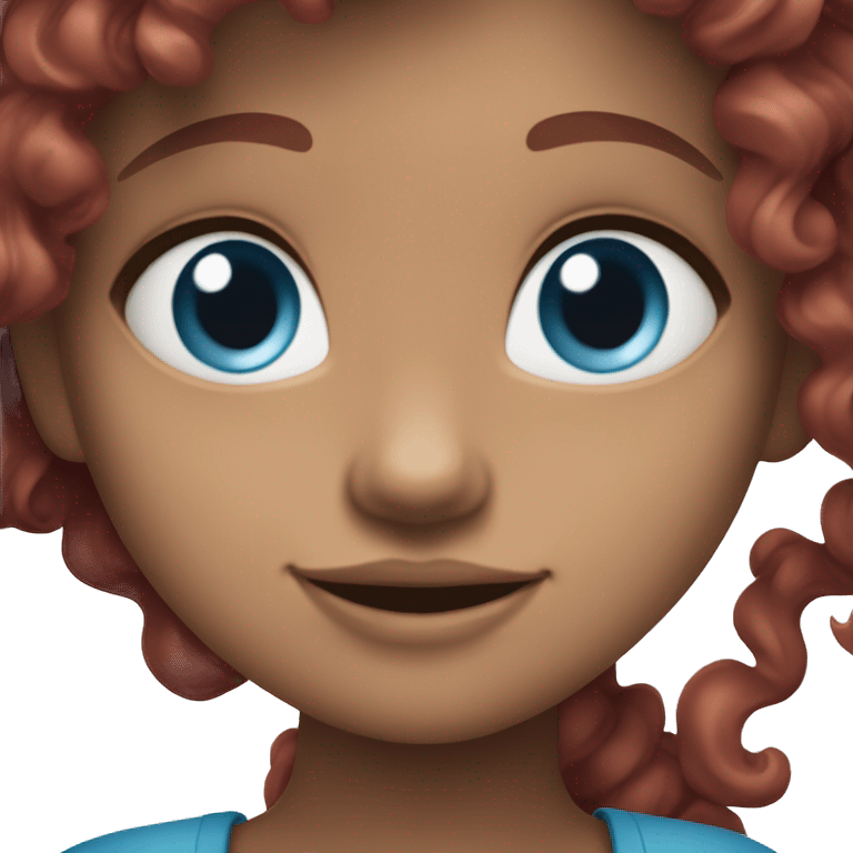 smiling girl with blue eyes and curly burgundy hair ￼ emoji