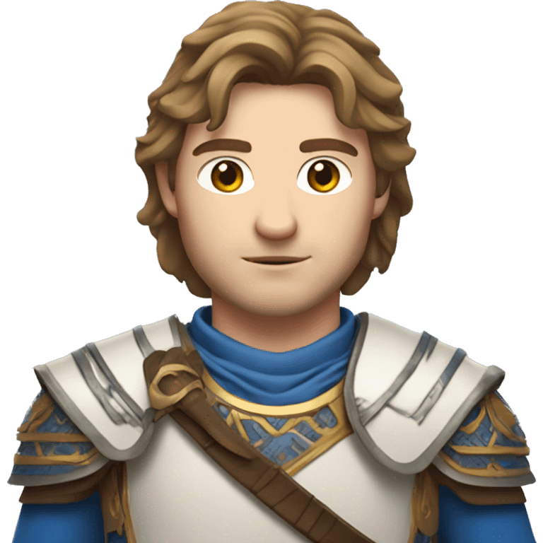 British white male with brown hair and blue eyes wearing a Mongolian warrior outfit emoji