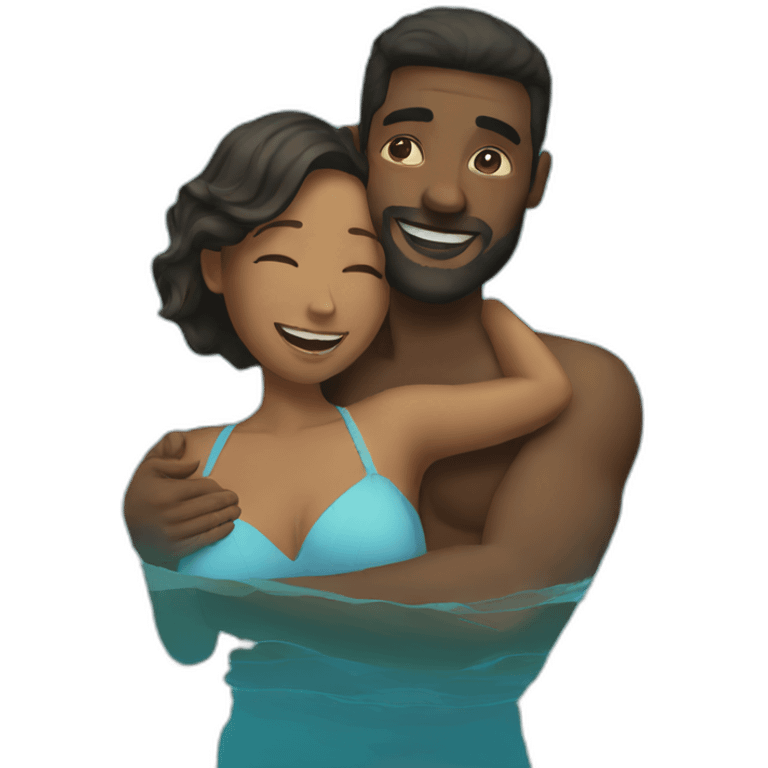 woman and man hugging in the pool emoji