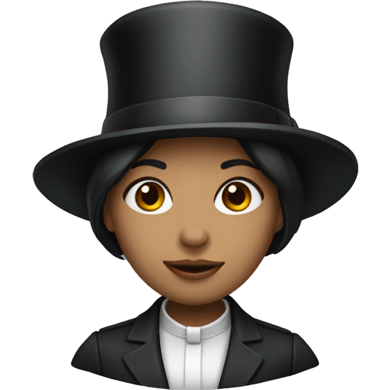 Woman with dark short bob in top hat emoji