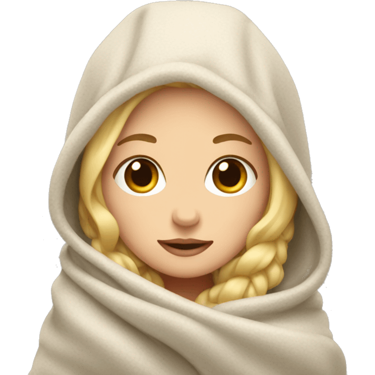 Blonde girl bundled up in blankets  emoji