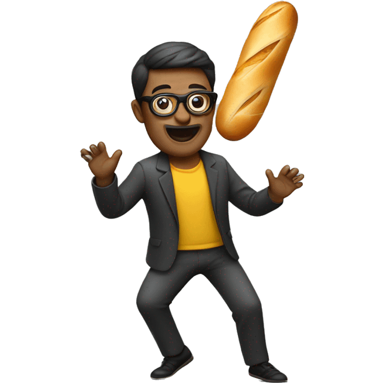 Dancing man with glasses and has a baguette  emoji