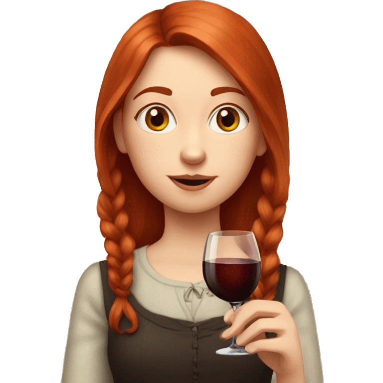 Portrait of a red-haired girl who drinks red wine with cat emoji