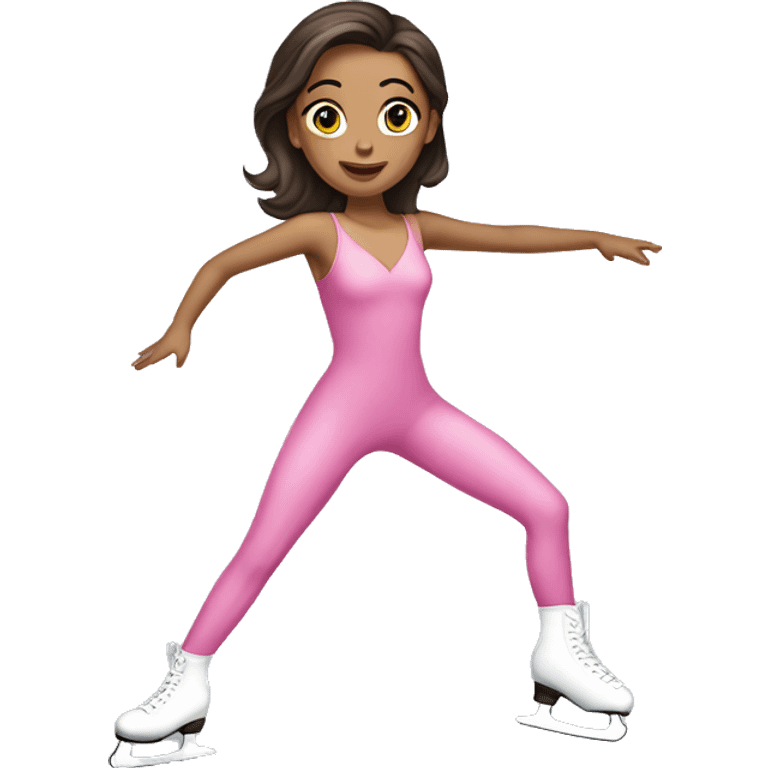 brunette ice skating pink bodysuit full body emoji