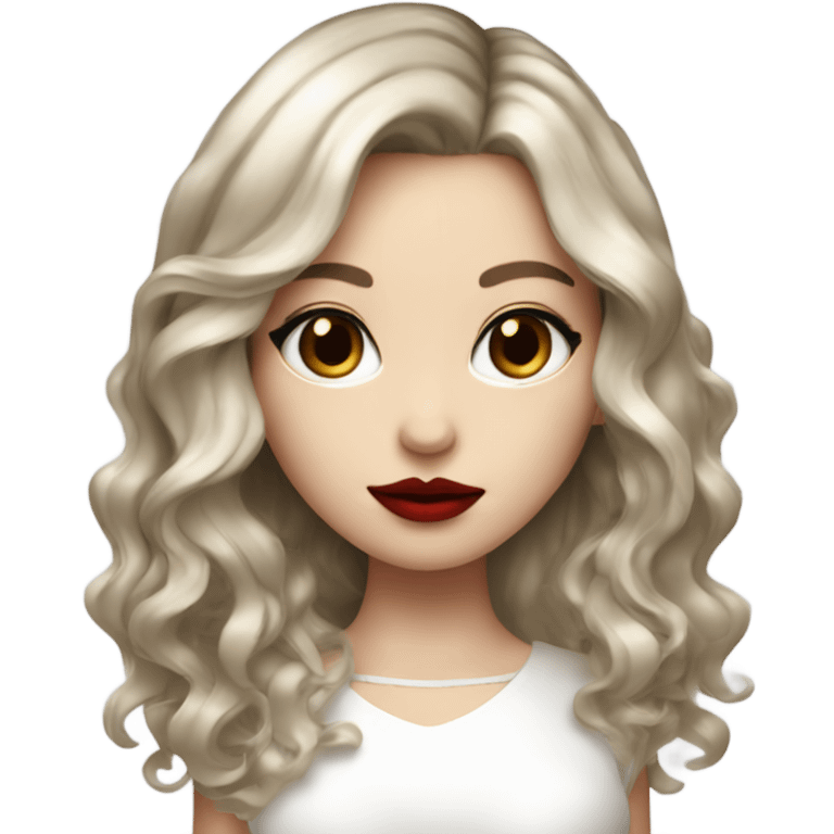 girl with white skin and balayage hair , black eyes, red lips,  emoji