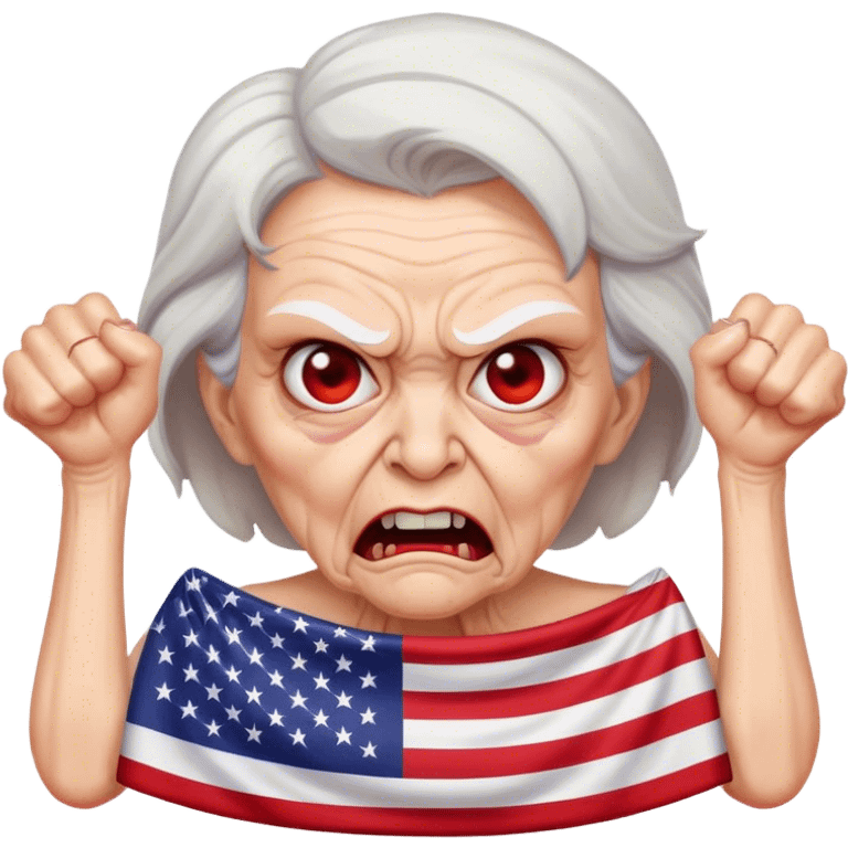 upside down American flag backgroundwith  angry old woman emoji