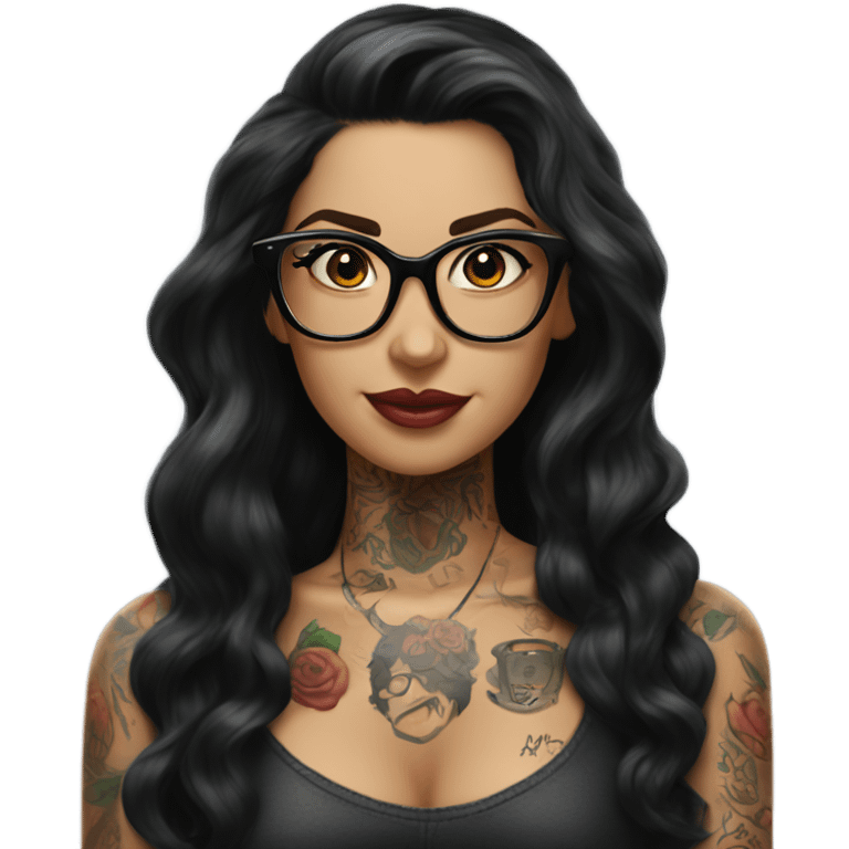 Pinupx long length dark hair and tattoos and glasses emoji