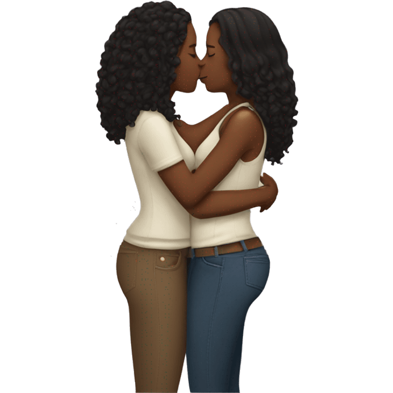 black lesbian couple with long hair kissing emoji