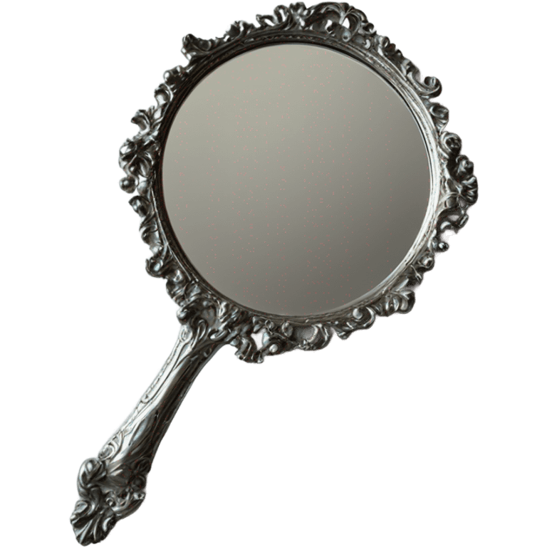 vintage rococo silver hand mirror emoji