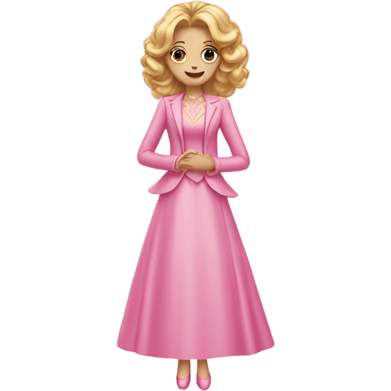 Glinda wearing a pink dress with a jacket  emoji