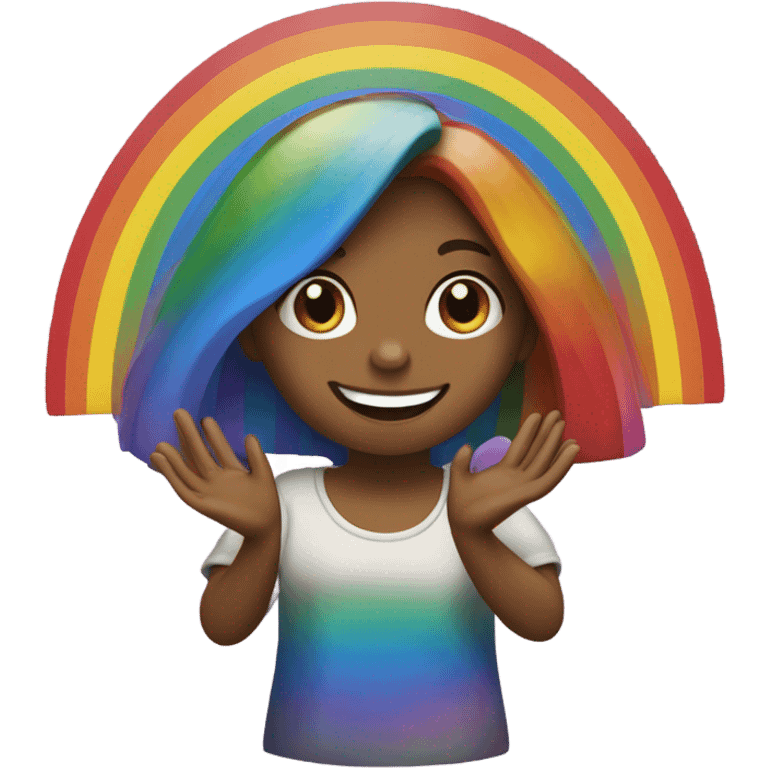 Girl making rainbow with hands with “Bridgewater” written in it emoji