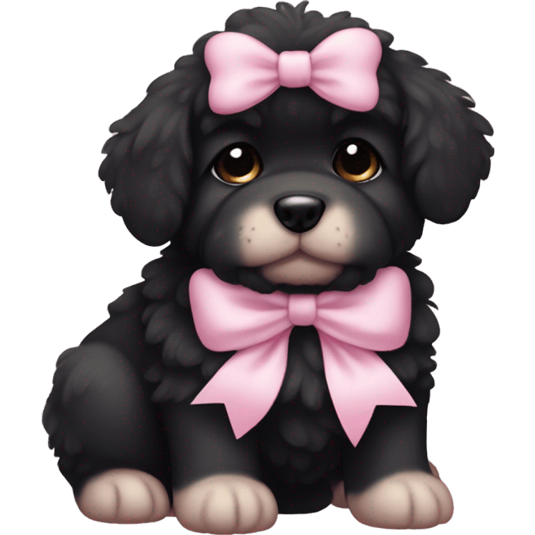 fluffy fat black puppy pale pink bow emoji