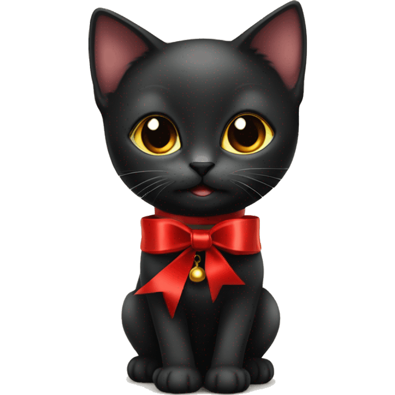 Elegant black kitten with red ribbon around its neck and a bell collar  emoji