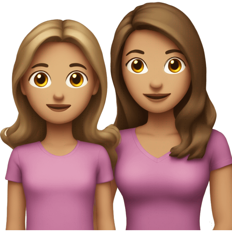 mom and daughter, mom has brown hair, daughter has brown hair emoji