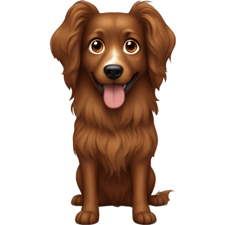 Brown longhaired dog with standing ears and dark-brown freckles all over is face emoji