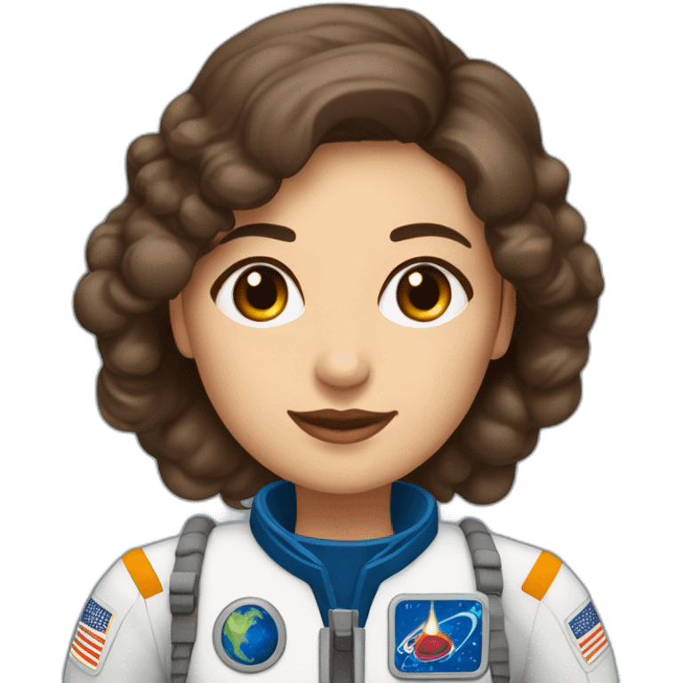 Astronauta mujer de tez morena, ojos café y cabello marrón con uniforme blanco con azul  emoji