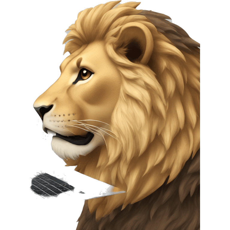 A lion’s head in tech savvy with a laptop  emoji