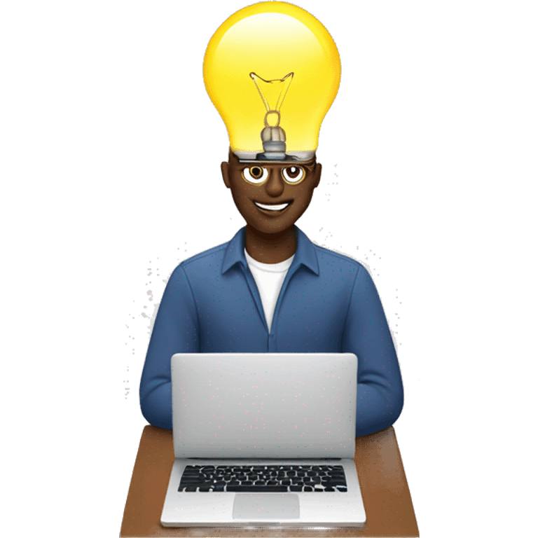 man with laptop and light bulb above head emoji