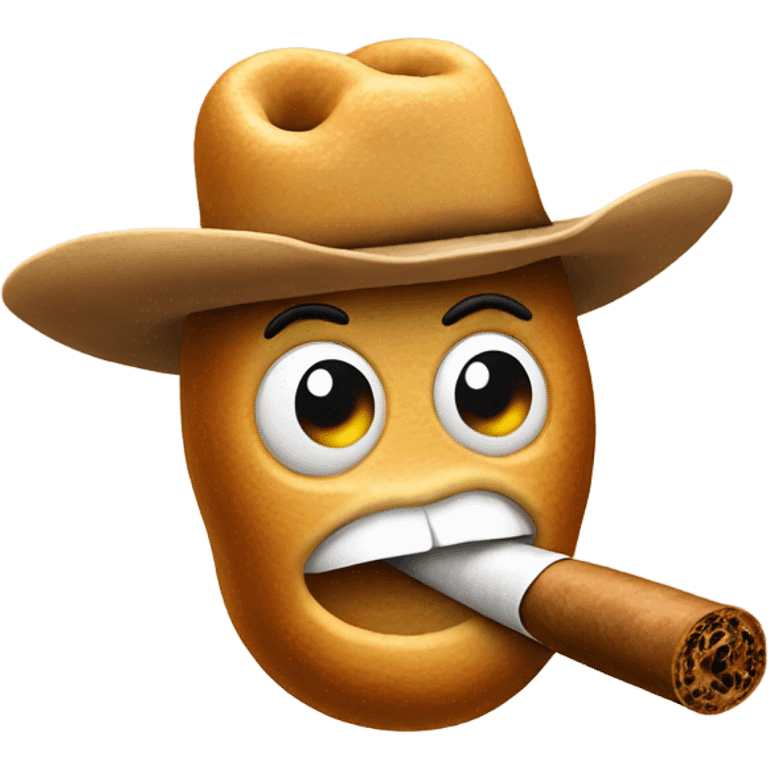 A bagel wearing a cowboy hat smoking a cigar emoji